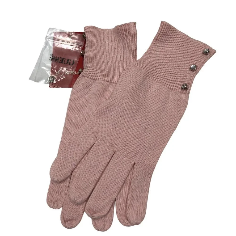GUESS PINK  CHRYSTAL BUTTONS EMBELLISHED GLOVE 1 SIZE NEW WITH‎ TAG